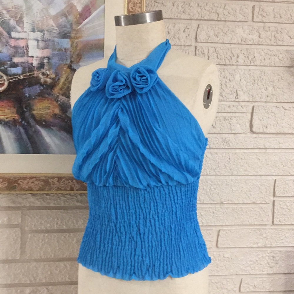 Voice Ruched Rosette Halter Style Top - Picture 2 of 9